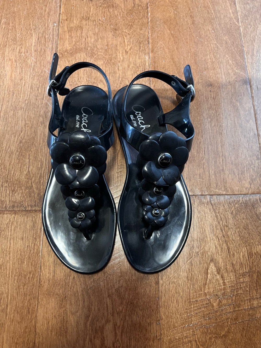 Coach Black Floral Jelly Slingback Sandals - Women's